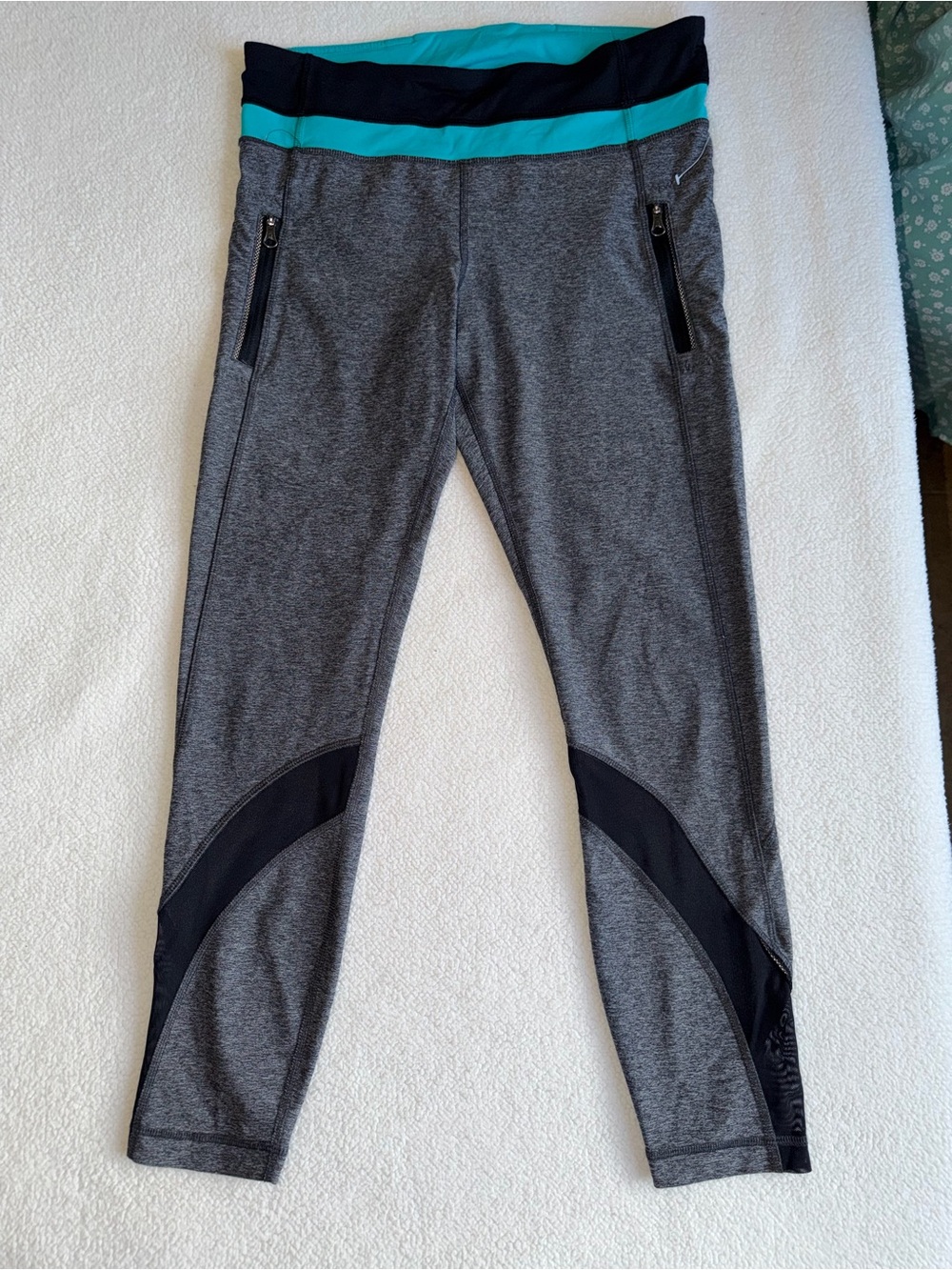 lululemon athletica Gray Leggings with Teal & Black Waistband